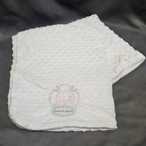 Blankets & Beyond White Minky Dot Pink Elephant Baby Blanket Sherpa Back 31x28